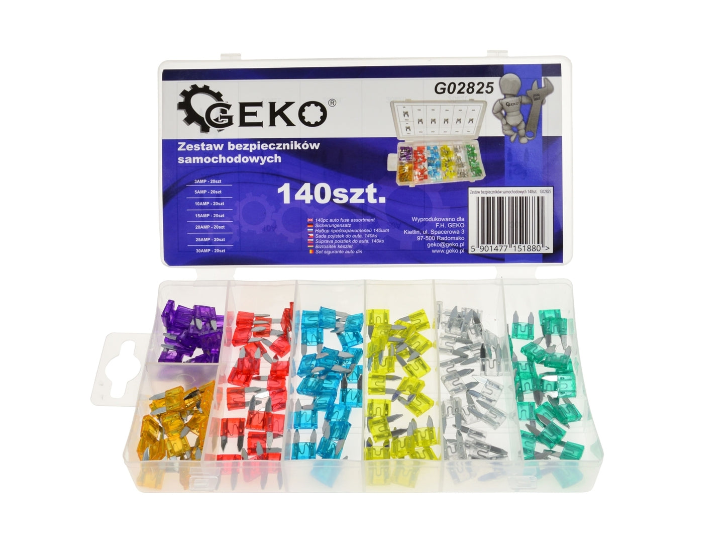 Set de sigurante auto, 140 piese, Geko G02825