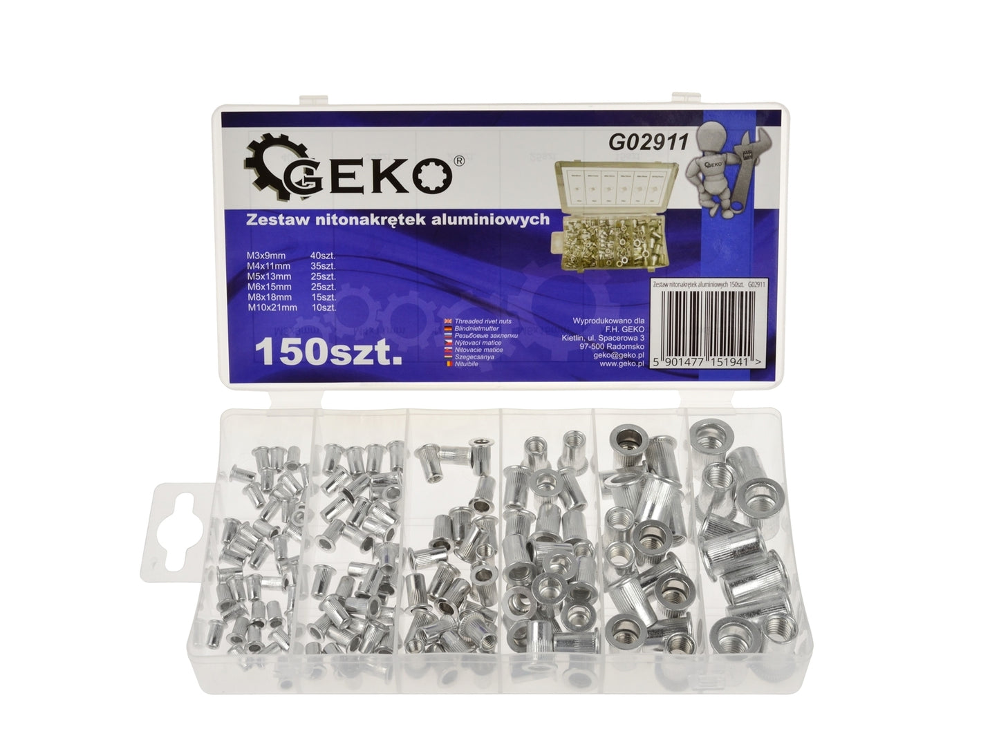 Set de piulițe din aluminiu, 150 bucati, GEKO G02911