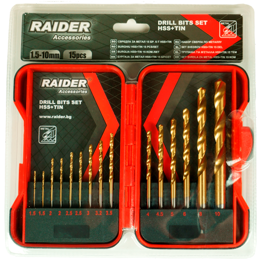 Set burghie pentru metal HSS TIN Ø1.5-10mm 15 bucati, Raider 157789