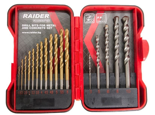 Set burghie pentru metal si zidarie Ø1.5-10mm 17 piese, Raider 157796