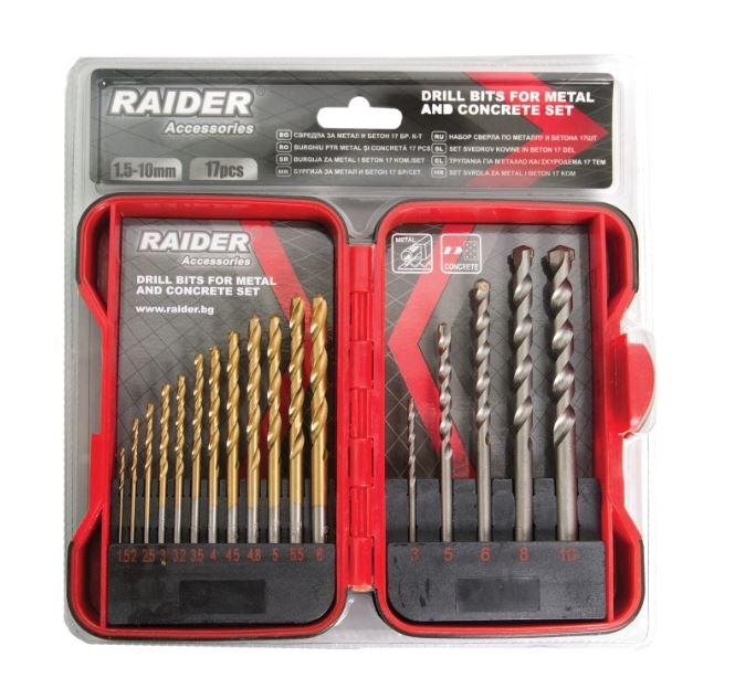 Set burghie pentru metal si zidarie Ø1.5-10mm 17 piese, Raider 157796