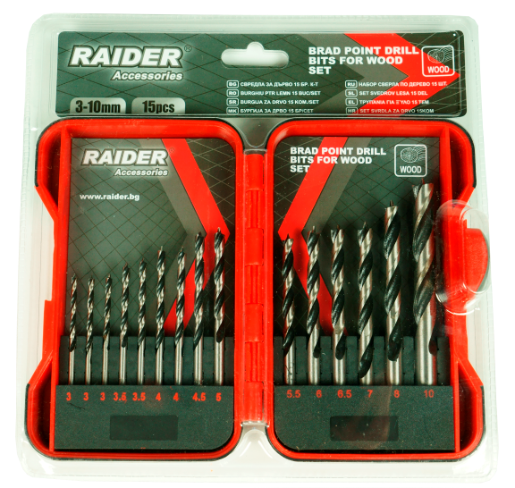 Set burghie pentru lemn Ø3-10mm 15 piese, Raider 157791