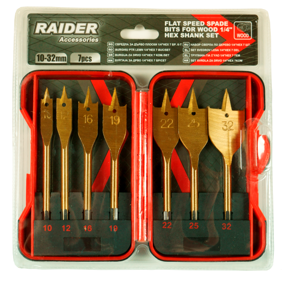 Set burghie pentru lemn plate Ø10-32mm 7 piese, Raider 157794