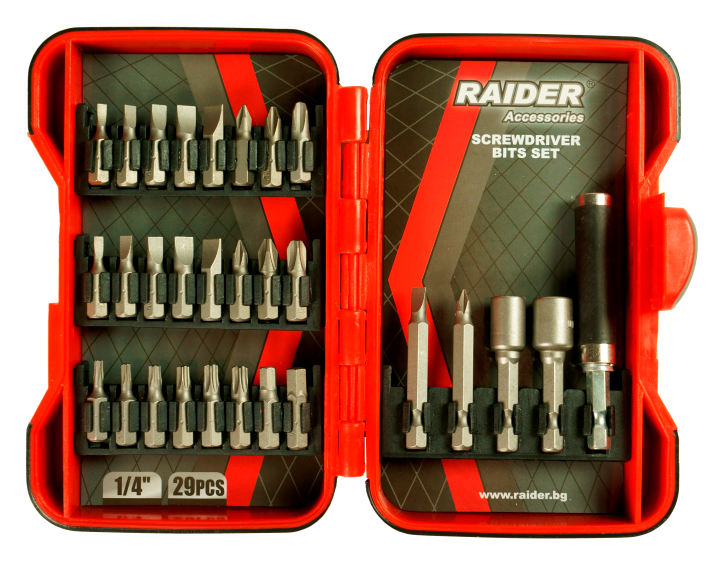 Set biti si adaptoare pentru surubelnita 29 piese, Raider 157792