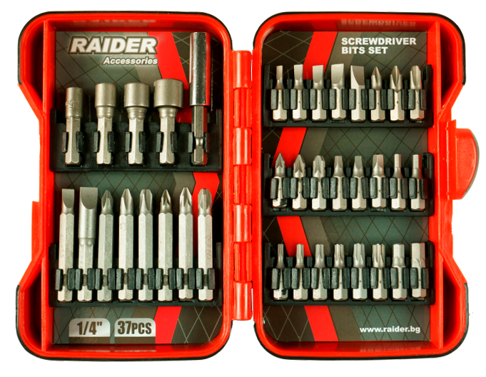 Set biti si adaptoare pentru surubelnita 37 piese, Raider 157793