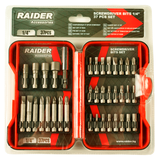 Set biti si adaptoare pentru surubelnita 37 piese, Raider 157793