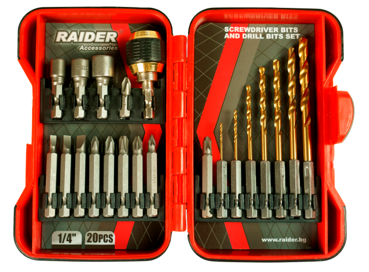 Set biti si burghie pentru surubelnita 20 piese, Raider 157797