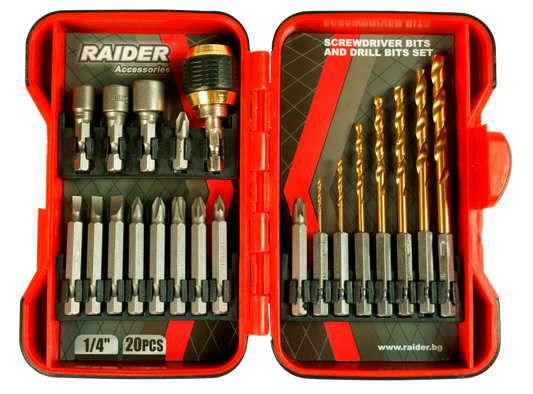 Set biti si burghie pentru surubelnita 20 piese, Raider 157797