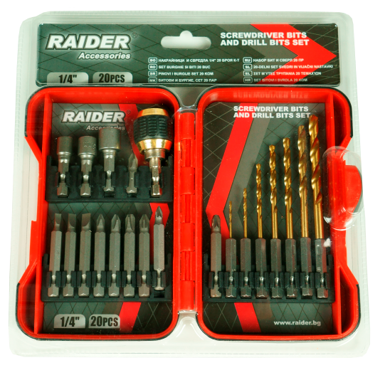 Set biti si burghie pentru surubelnita 20 piese, Raider 157797