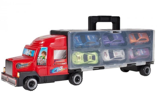 Set de masinute, transport car, cutie in forma de camion, 6 masinute incluse, MalPlay 106584