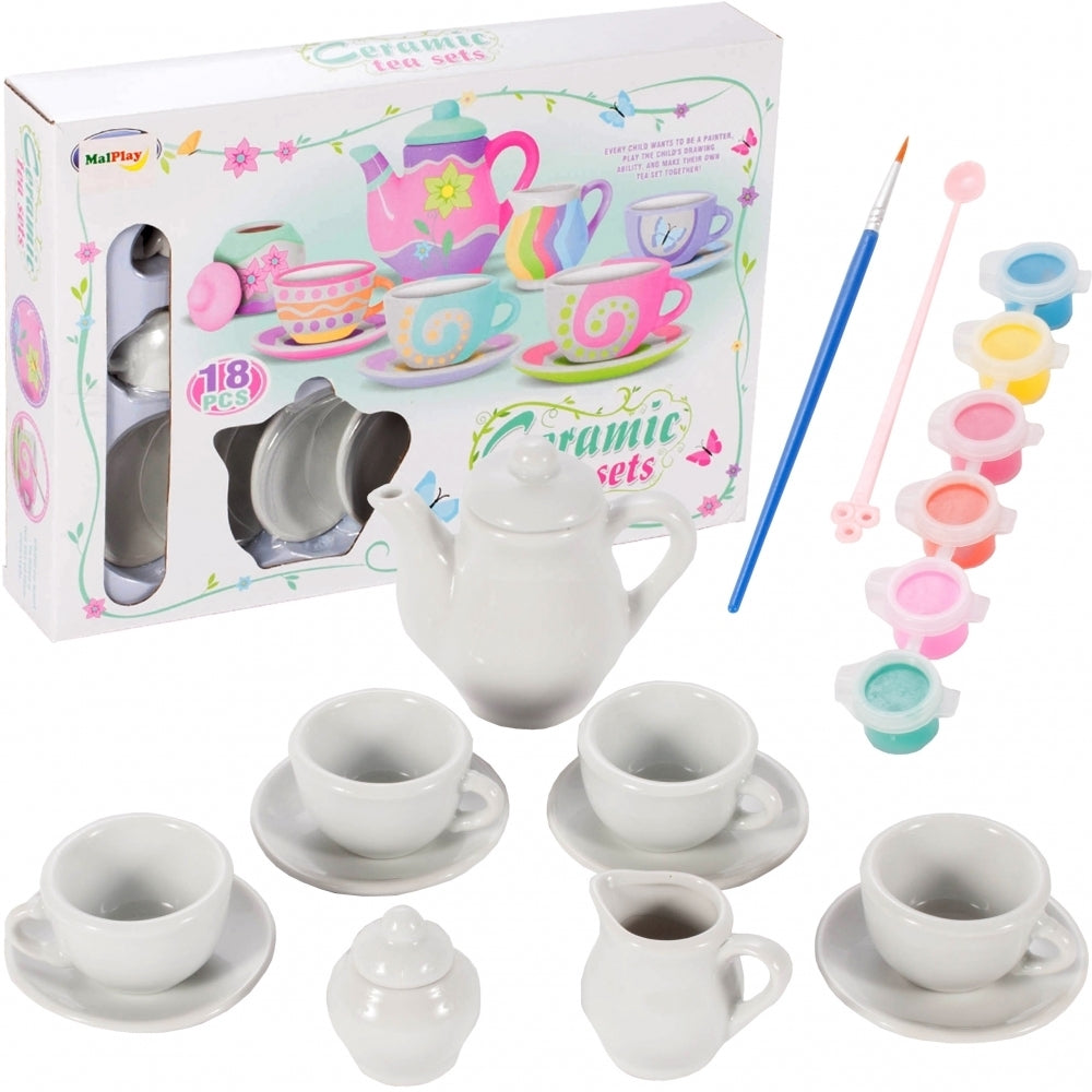 Set de ceai din ceramica pentru vopsire 18 bucati, Malplay 107704