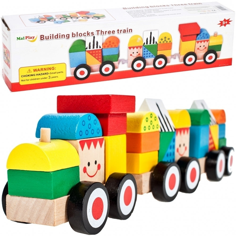 Tren din lemn cu zambete colorate, Malplay 105882