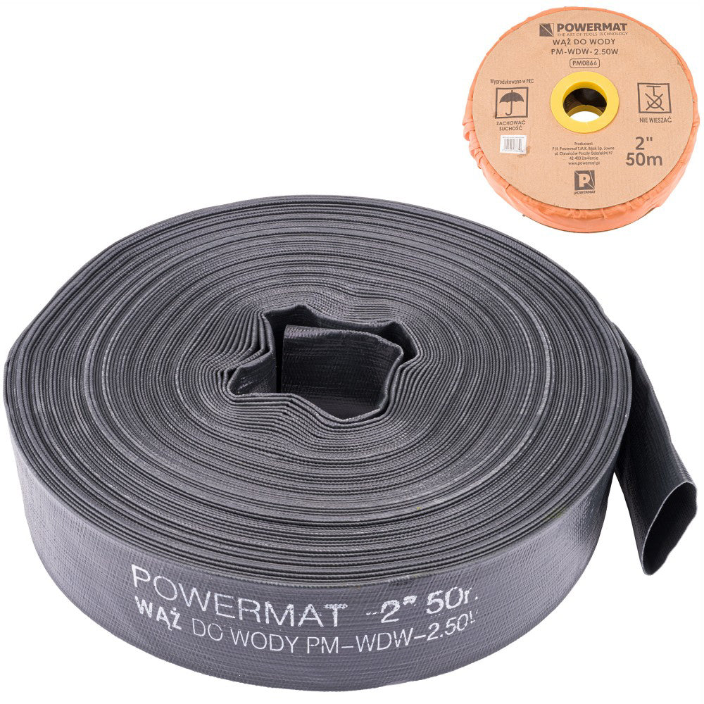 Furtun de apa din cauciuc 2" 50m, Powermat PM-WDW-2.50W