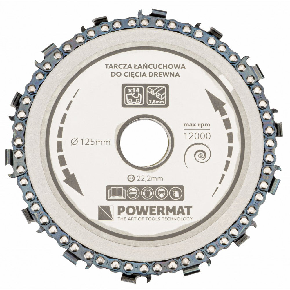 Disc cu lant pentru lemn 125mmx22.2mm 14 dinti, Powermat PM0893