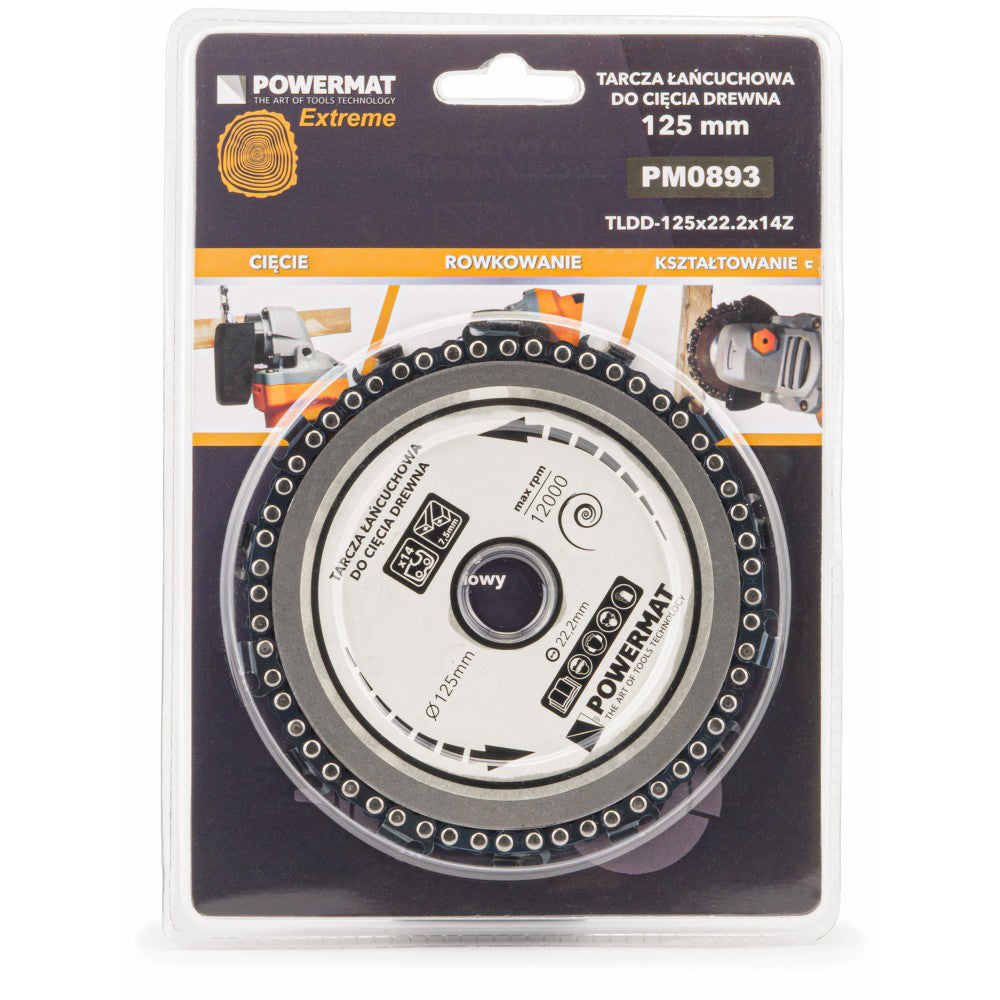 Disc cu lant pentru lemn 125mmx22.2mm 14 dinti, Powermat PM0893