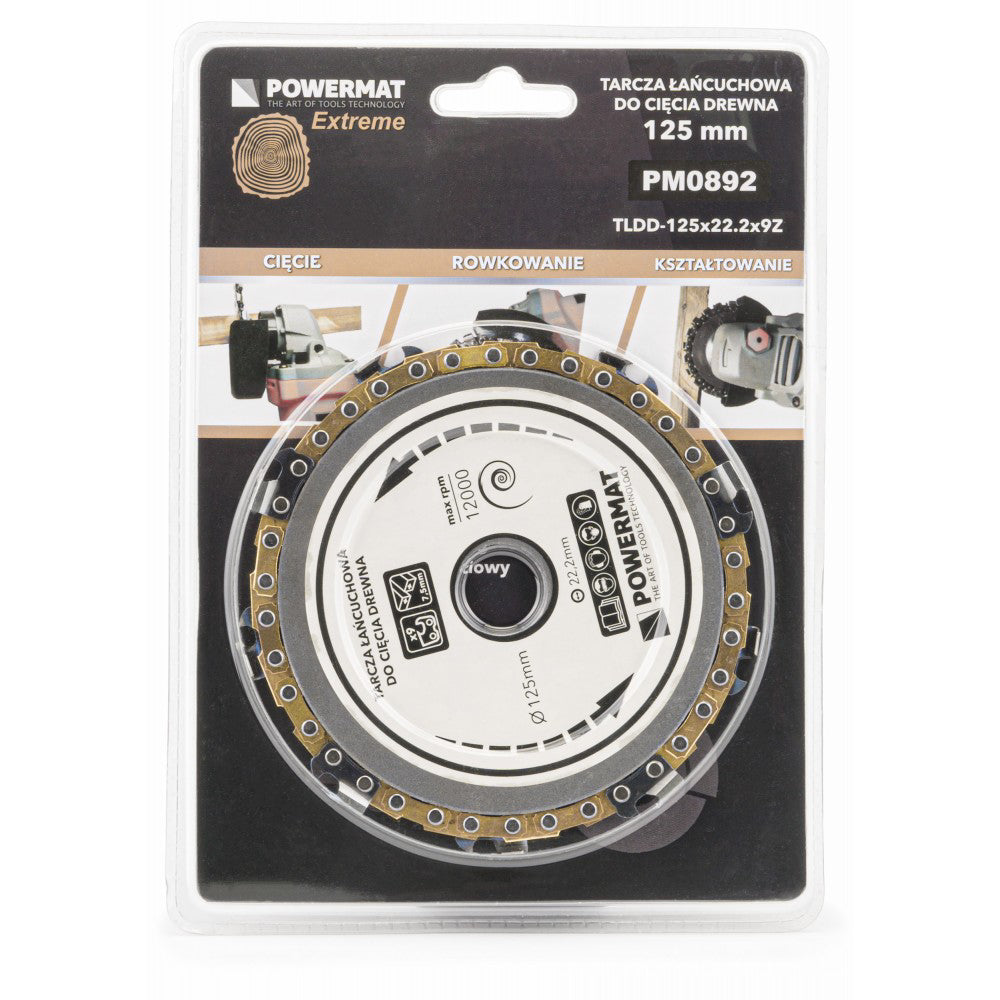 Disc cu lant pentru lemn 125mmx22.2mm 9 dinti, Powermat PM0892