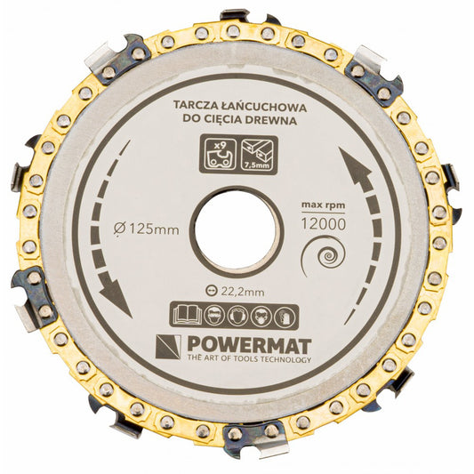 Disc cu lant pentru lemn 125mmx22.2mm 9 dinti, Powermat PM0892