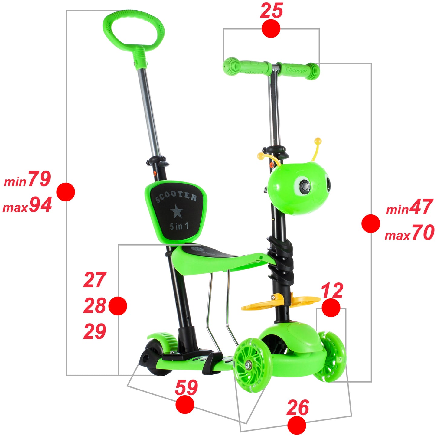 Trotineta verde cu scaun si spatar, Malplay 107824