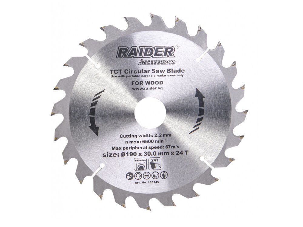 Disc pentru fierastrau circular 190х24Тх30mm, Raider 163145