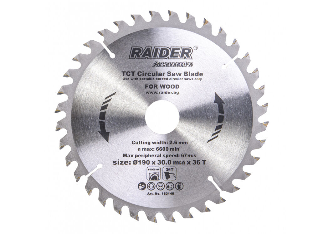 Disc pentru fierastrau circular 190х36Тх30mm, Raider 163146