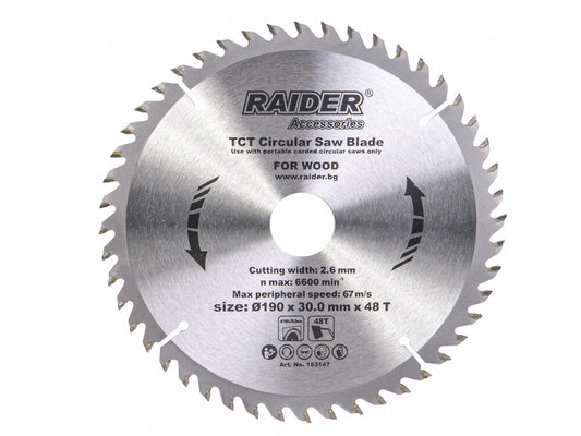 Disc pentru fierastrau circular 190х48Тх30mm, Raider 163147