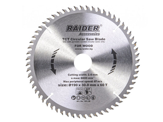 Disc pentru fierastrau circular 190х60Тх30mm, Raider 163148