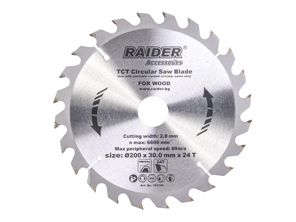 Disc pentru fierastrau circular 200х24Тх30mm, Raider 163149