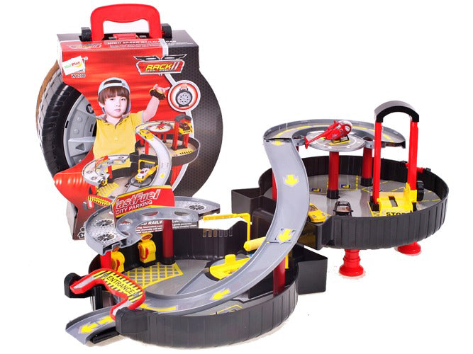 Set pista cu masini si elicopter + accesorii, Malplay 101852