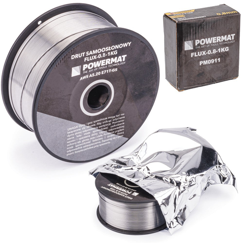 Sârmă de sudură cu carcasă (auto-ecranare) 0,8mm 1kg, Powermat PM0911