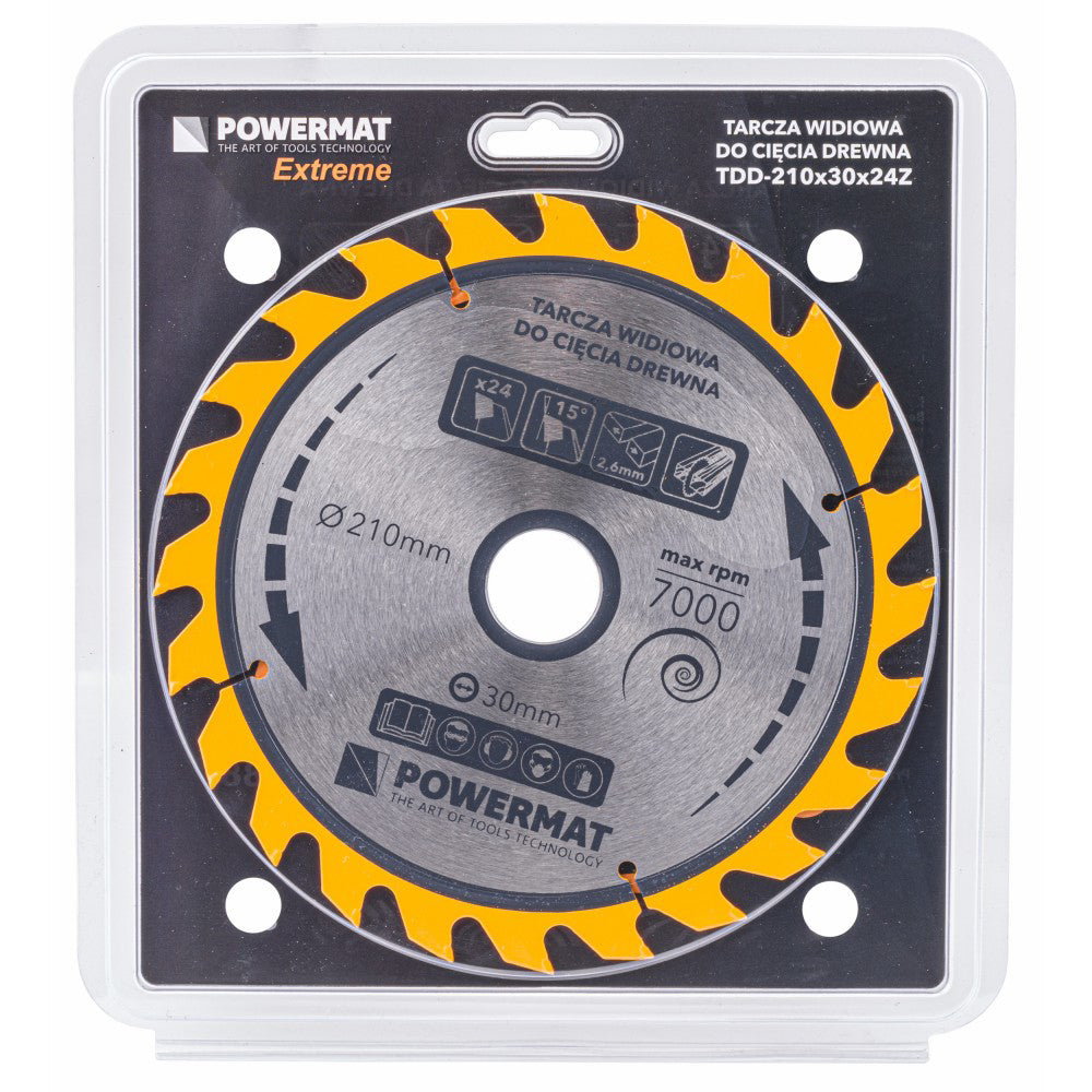 Disc de fierăstrău circular pentru lemn TDD-210x30mm 24 dinti, Powermat PM0888