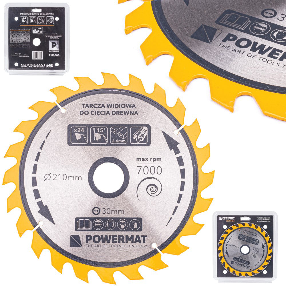 Disc de fierăstrău circular pentru lemn TDD-210x30mm 24 dinti, Powermat PM0888