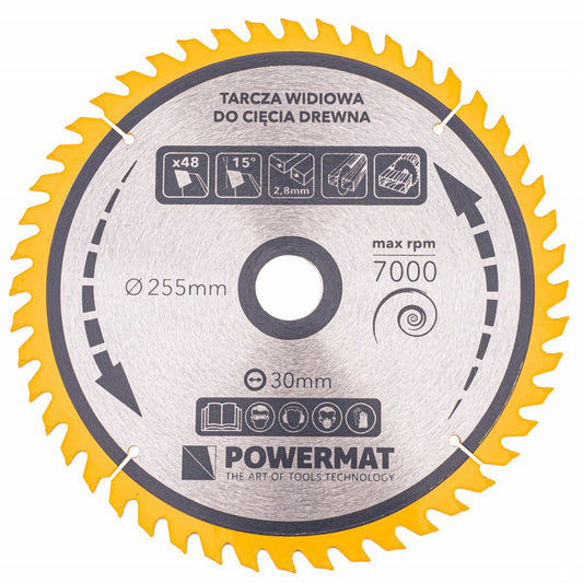 Disc circular pentru lemn TDD-255x30mm 48 dinti, Powermat PM0898