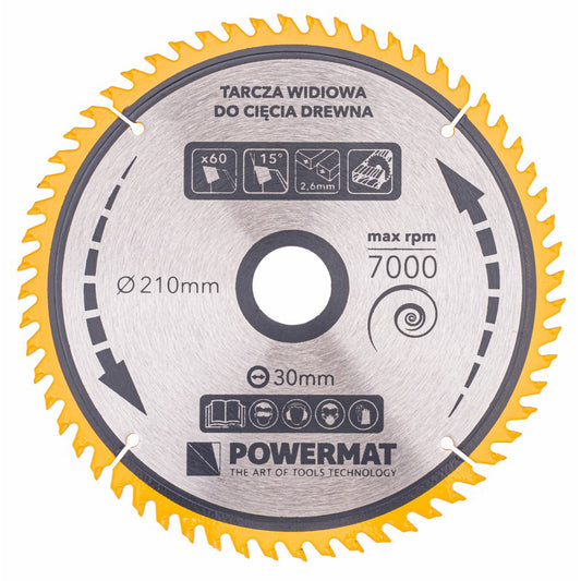 Disc circular pentru lemn TDD-210x30mm 60 dinti, Powermat PM0890