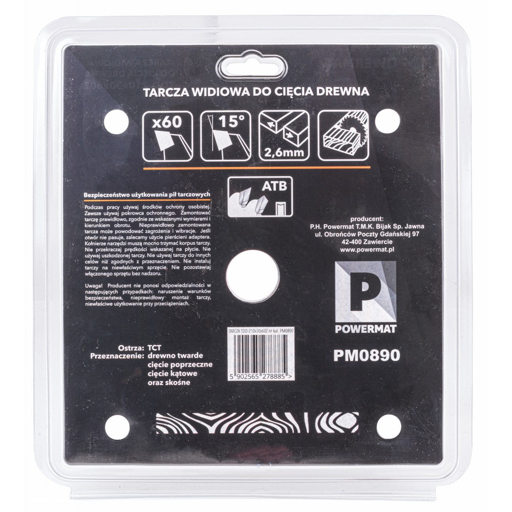 Disc circular pentru lemn TDD-210x30mm 60 dinti, Powermat PM0890