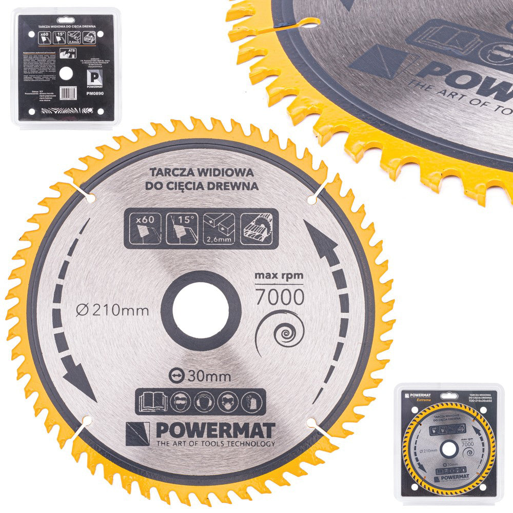 Disc circular pentru lemn TDD-210x30mm 60 dinti, Powermat PM0890