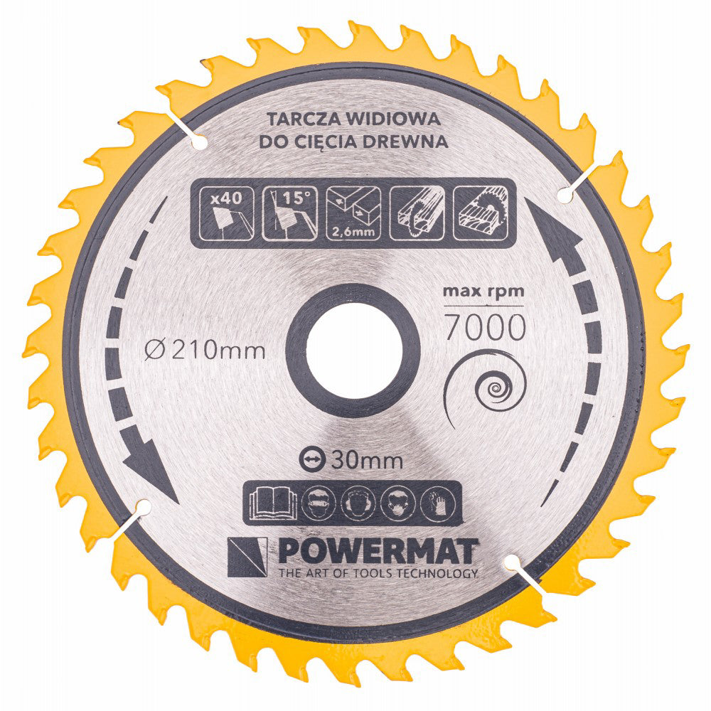 Disc circular pentru lemn TDD-210x30mm 40 dinti, Powermat PM0889