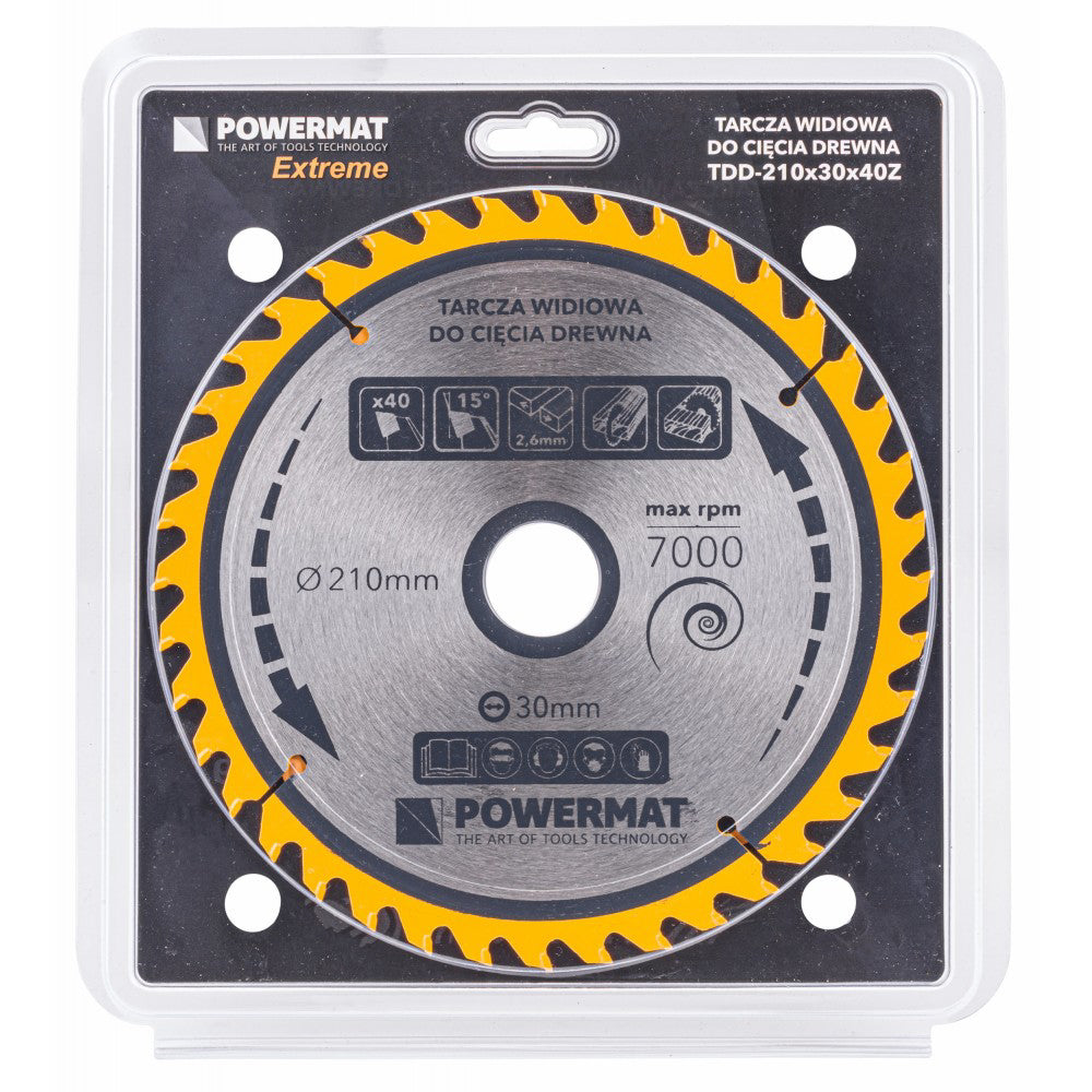 Disc circular pentru lemn TDD-210x30mm 40 dinti, Powermat PM0889