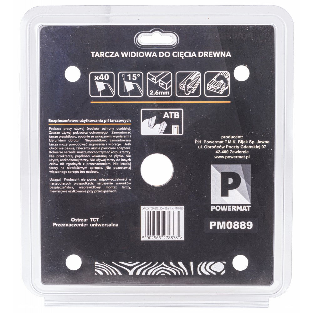 Disc circular pentru lemn TDD-210x30mm 40 dinti, Powermat PM0889