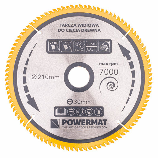 Disc  circular pentru lemn TDD-210x30mm 100 dinti, Powermat PM0891