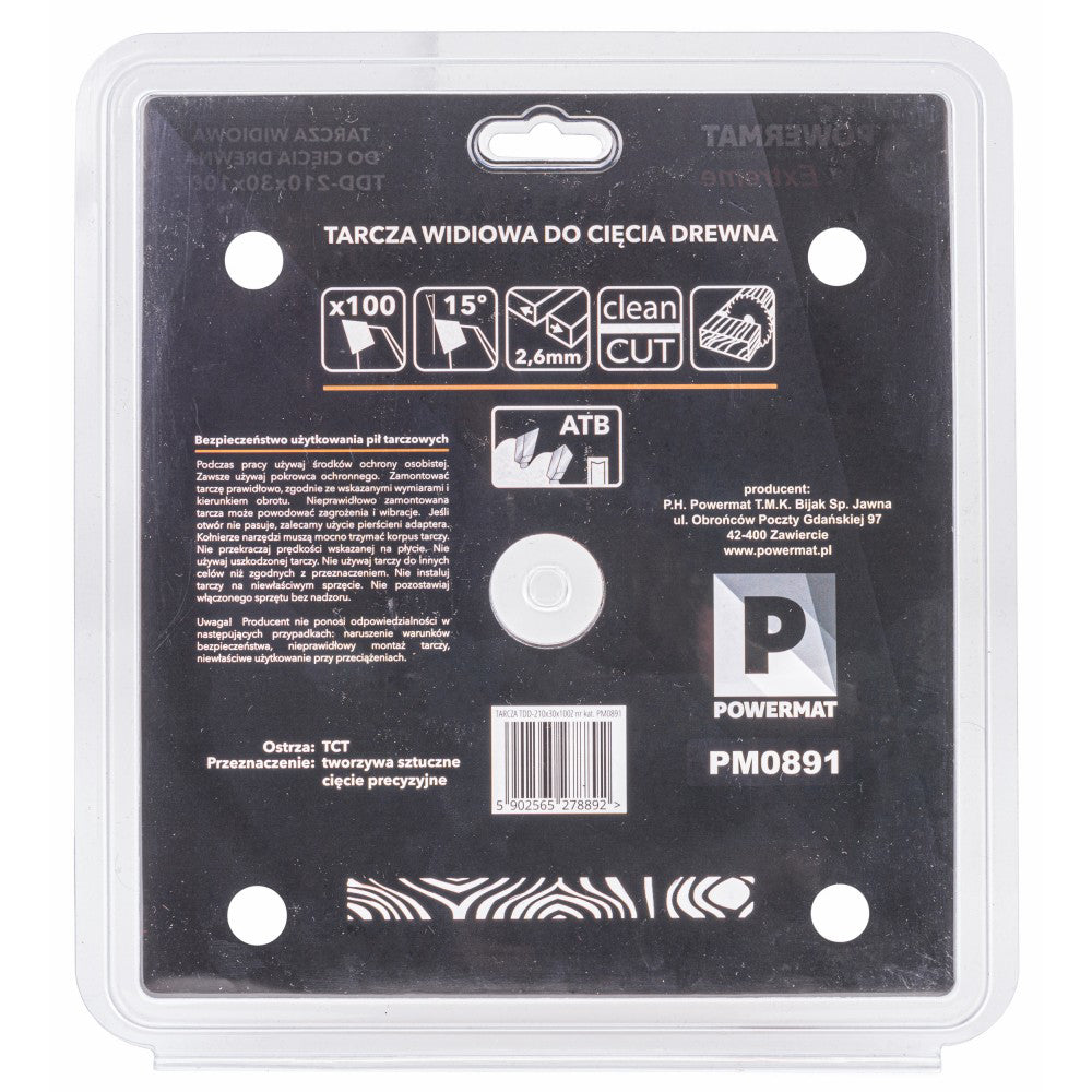 Disc  circular pentru lemn TDD-210x30mm 100 dinti, Powermat PM0891