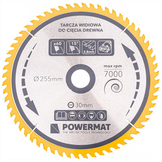 Disc pentru fierastrau circular TDD-255x30mm 60 dinti, Powermat PM0899