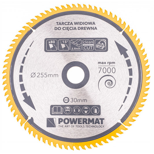 Disc circular pentru lemn TDD-255x30mm 80 dinti, Powermat PM0900