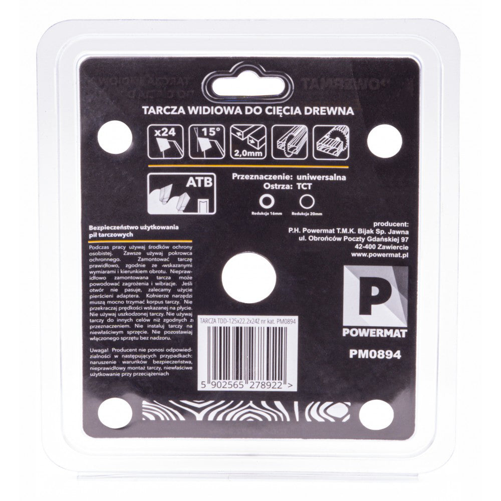 Disc circular pentru lemn TDD 125x22.2mm cu 24 dinti, Powermat