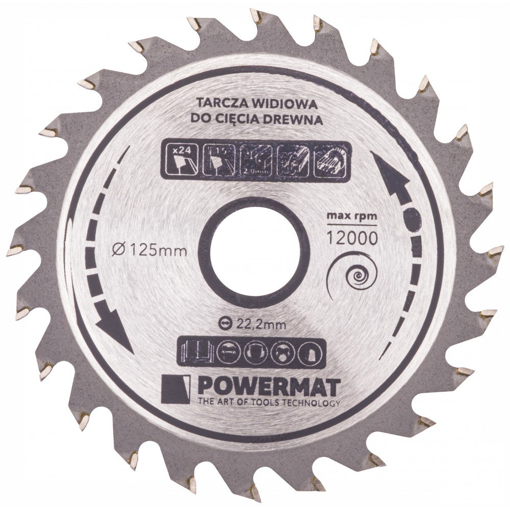 Disc circular pentru lemn TDD 125x22.2mm cu 24 dinti, Powermat