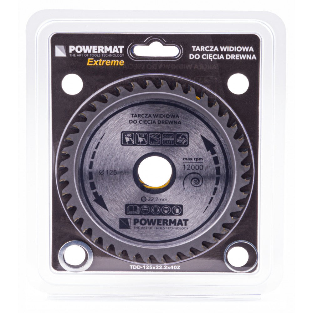 Disc circular pentru lemn cu 40 dinti TDD 125x22.2mm, Powermat