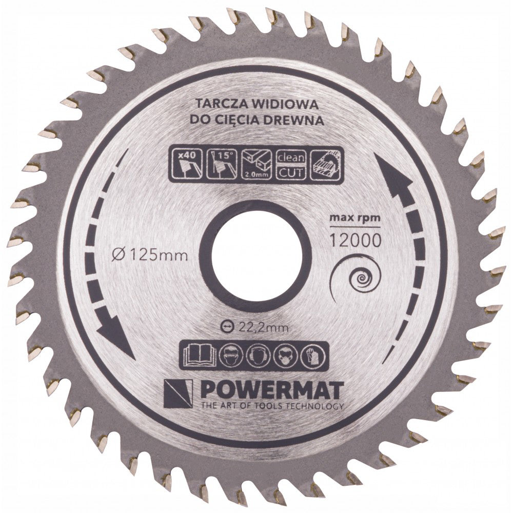 Disc circular pentru lemn cu 40 dinti TDD 125x22.2mm, Powermat