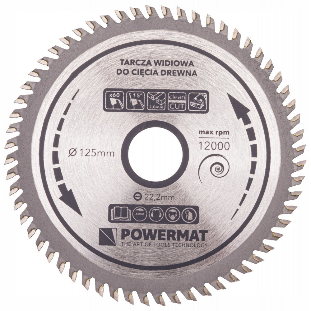 Disc circular pentru lemn 125x22.2mm cu 60 dinti TDD, Powermat