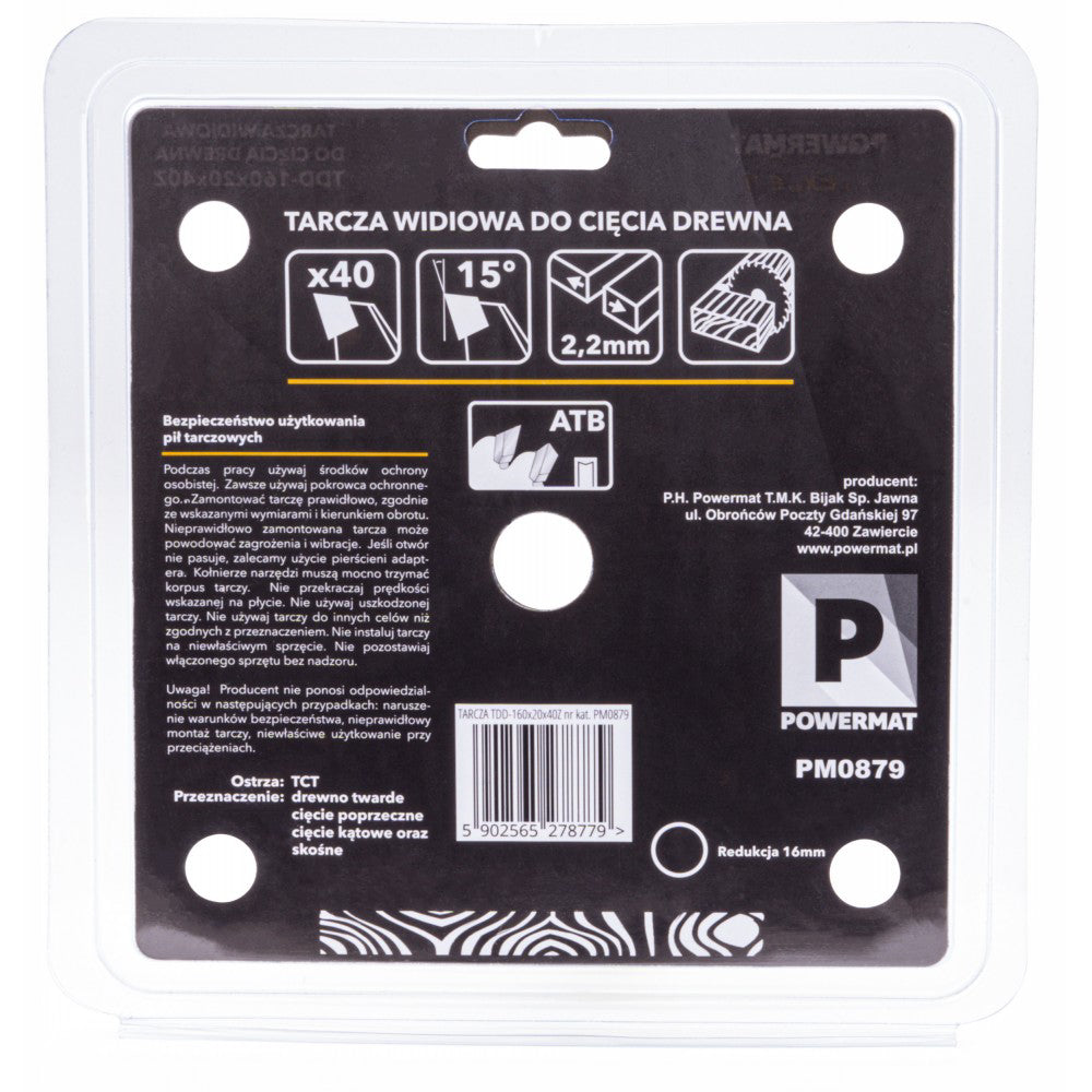 Disc Widia pentru lemn 160x20mm cu 40 dinti TDD, Powermat