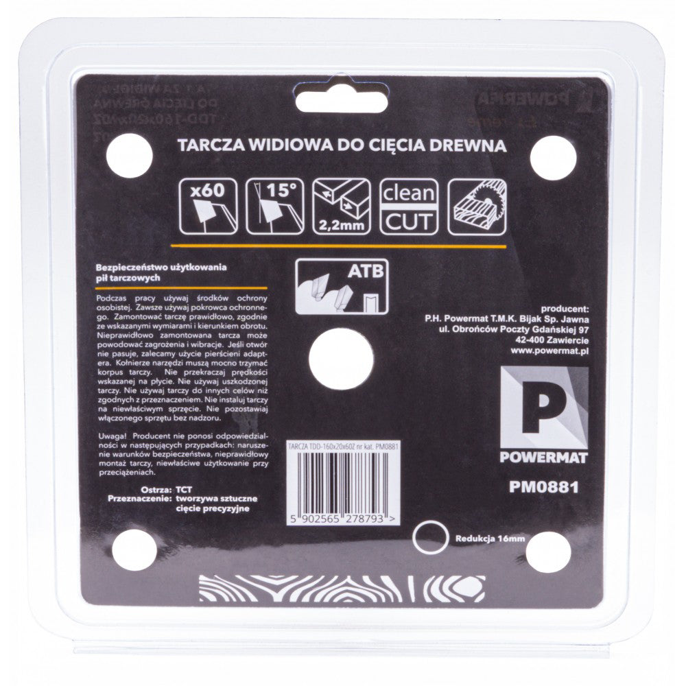 Disc Widia pentru lemn 160x20mm cu 60 dinti TDD, Powermat