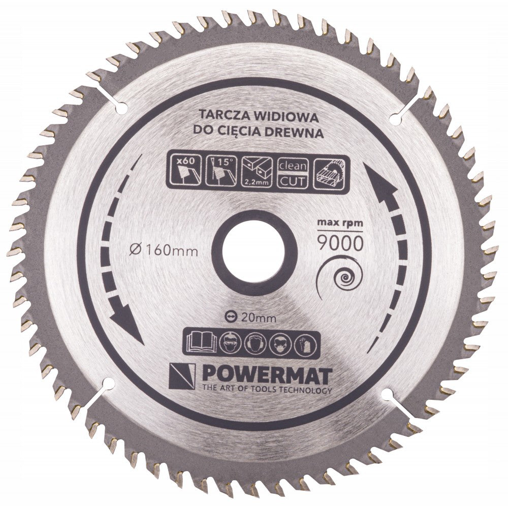 Disc Widia pentru lemn 160x20mm cu 60 dinti TDD, Powermat